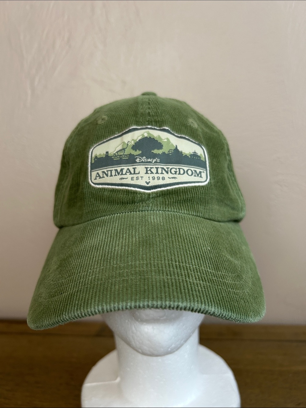 Vintage 1998 Disney Olive Green Corduroy Animal Kingdom Cap The Tree Of Life.